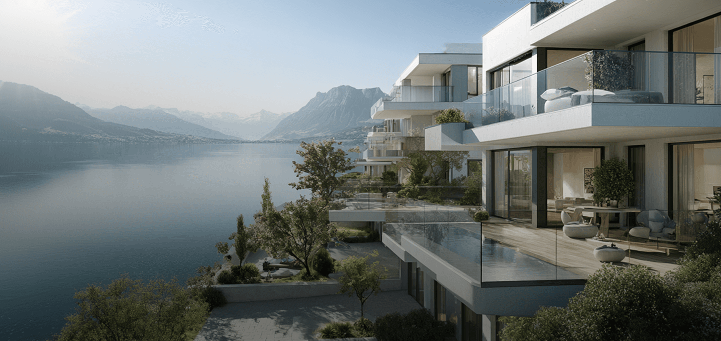 Modern building with pool